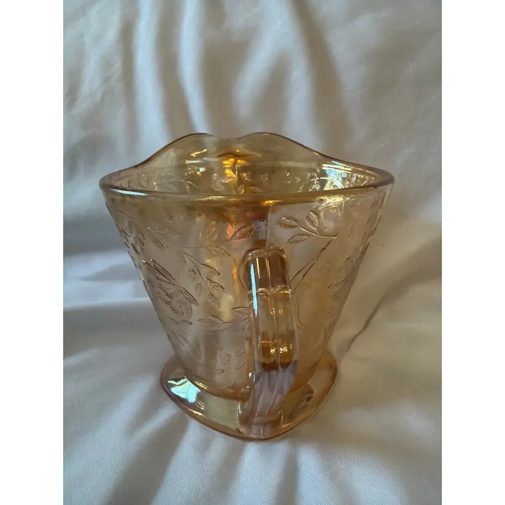 Vintage Pink Depression Carnival Glass Creamer Etched Floral Milk Multitonal